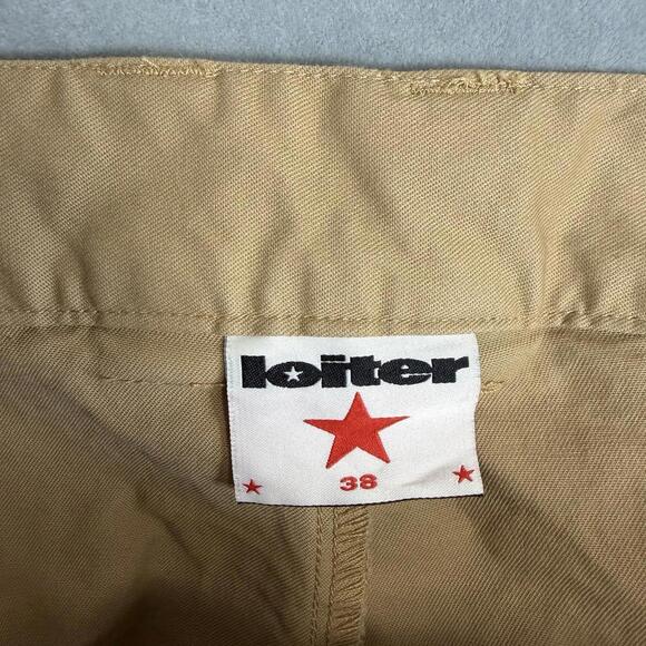 Loiter Pants Mens 38 Khaki Baggy Wide Leg Studded Pleated Chino Streetwear - Picture 5 of 8